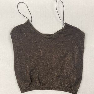 Free People intimately chocolate brown & gold metallic crop camisole NWOT M/L